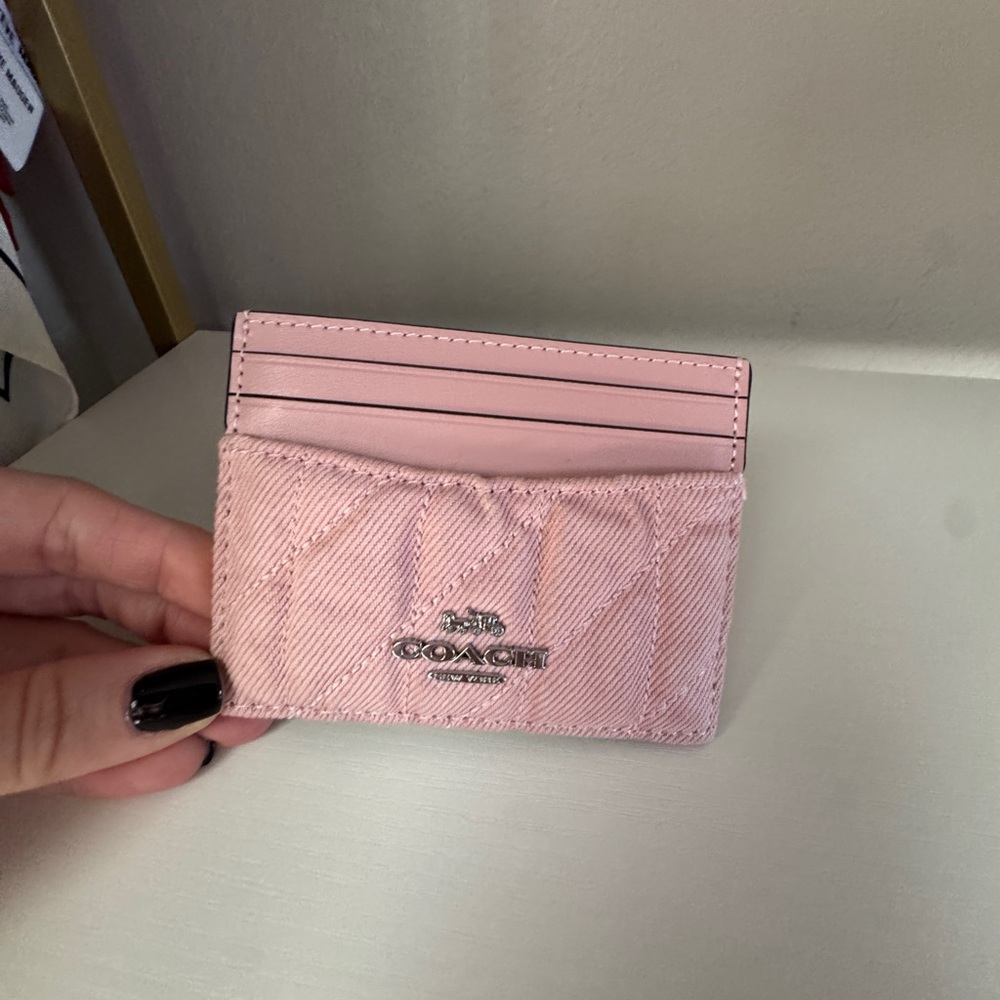 NWT Coach Denim Quilted Pink Card Holder